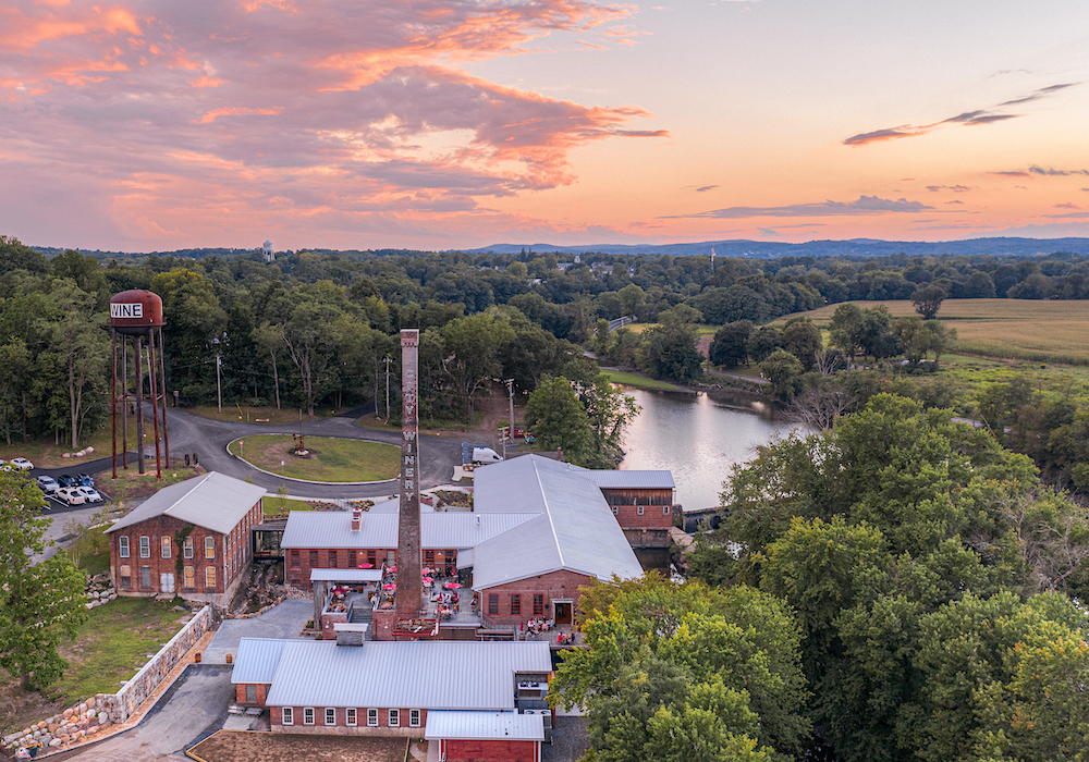 drone shot of City Winery Hudson Valley