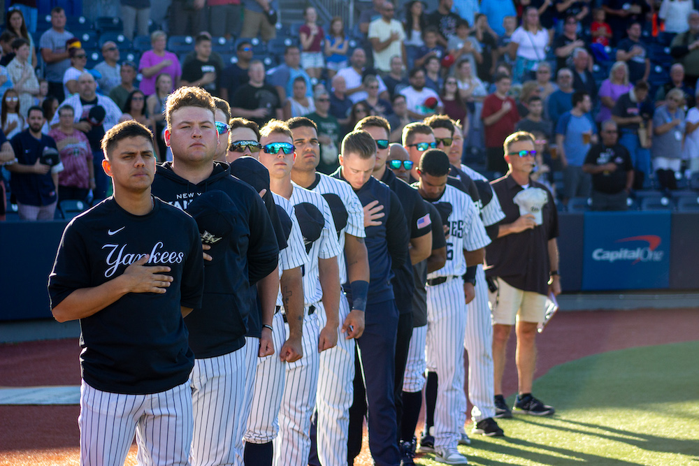 Yankee Stripes and the National Anthem at the Hudson Valley Renegades Baseball Team in Wappingers Falls NY