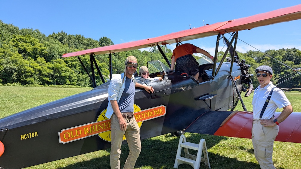 Paul Willis selfie in the biplane flight at Old Rhinebeck Aerodrome in Red Hook NY