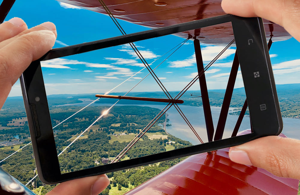 biplane flight view at Old Rhinebeck Aerodrome in Red Hook NY