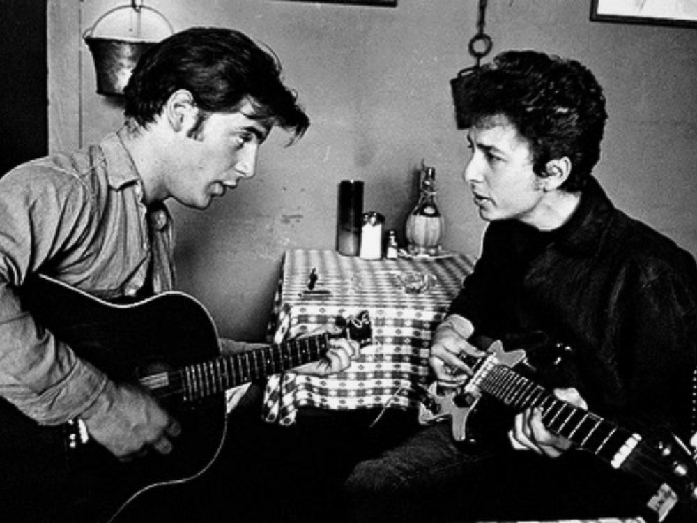 John Sebastian and Bob Dylan at the Cafe Espresso in Woodstock NY playing guitars