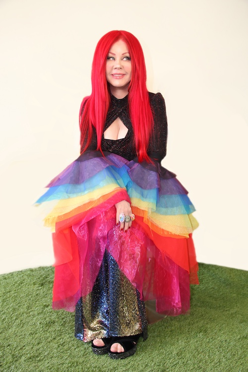 rainbow sleeves on Kate Pierson