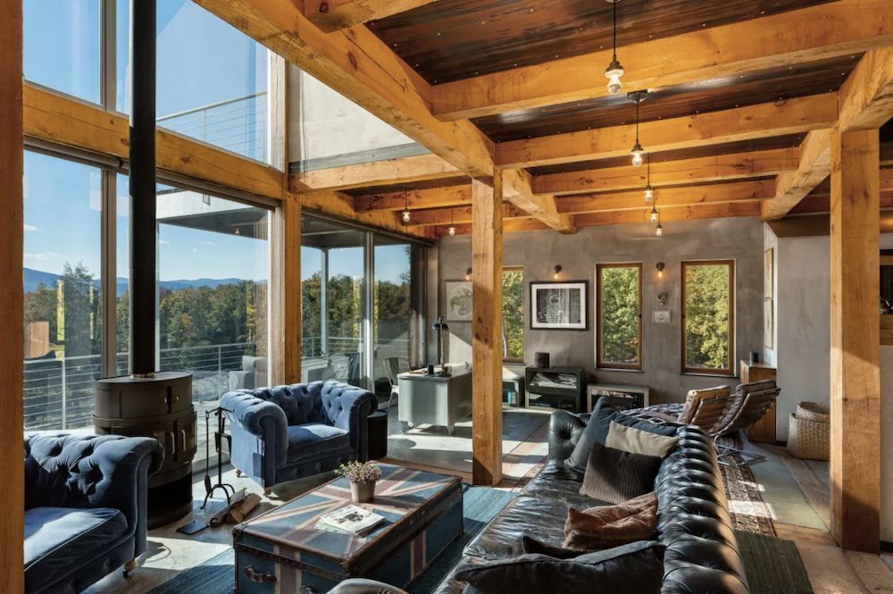 livingroom at Arresting Contemporary Farmhouse in Kingston, Marbletown, Ulster County NY
