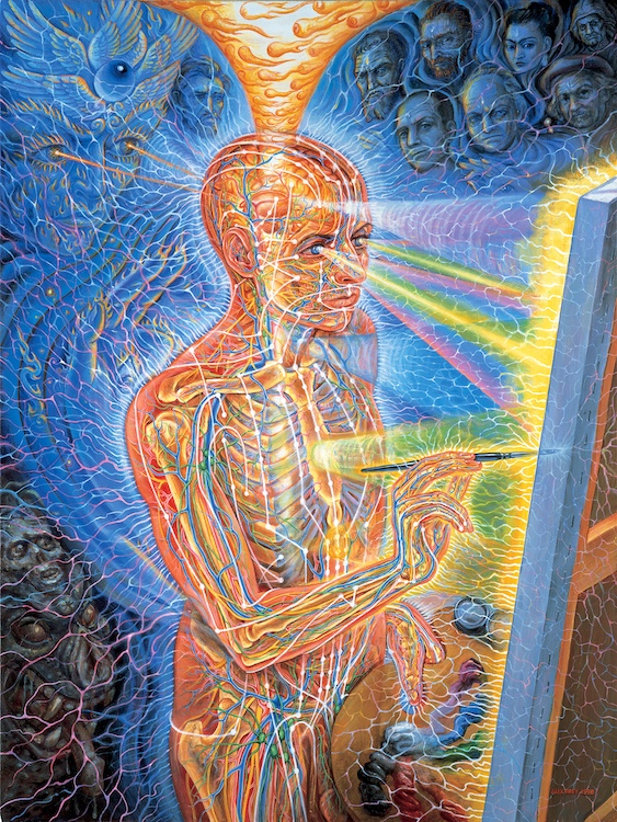 Painting, by Alex Grey, 1998, oil on linen