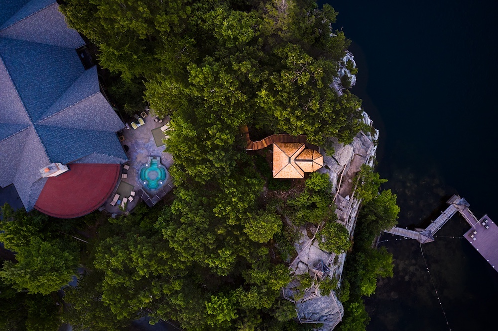 aerial view of the spa at Mohonk Mountain House in New Paltz NY