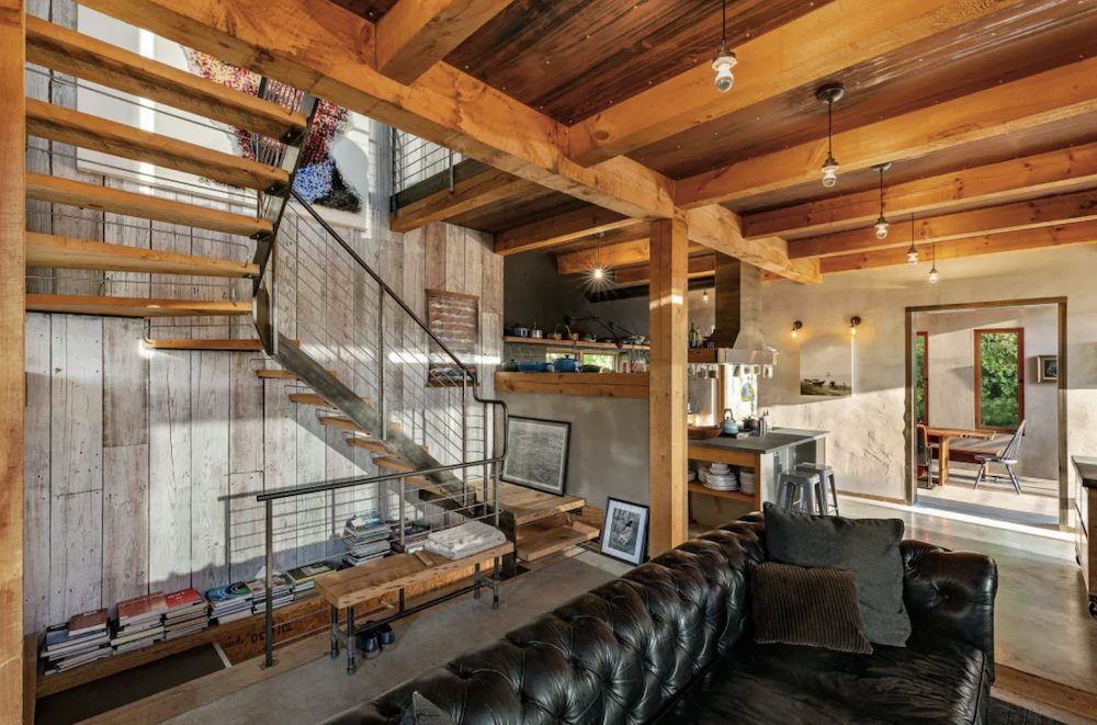 staircase at Arresting Contemporary Farmhouse in Kingston, Marbletown, Ulster County NY