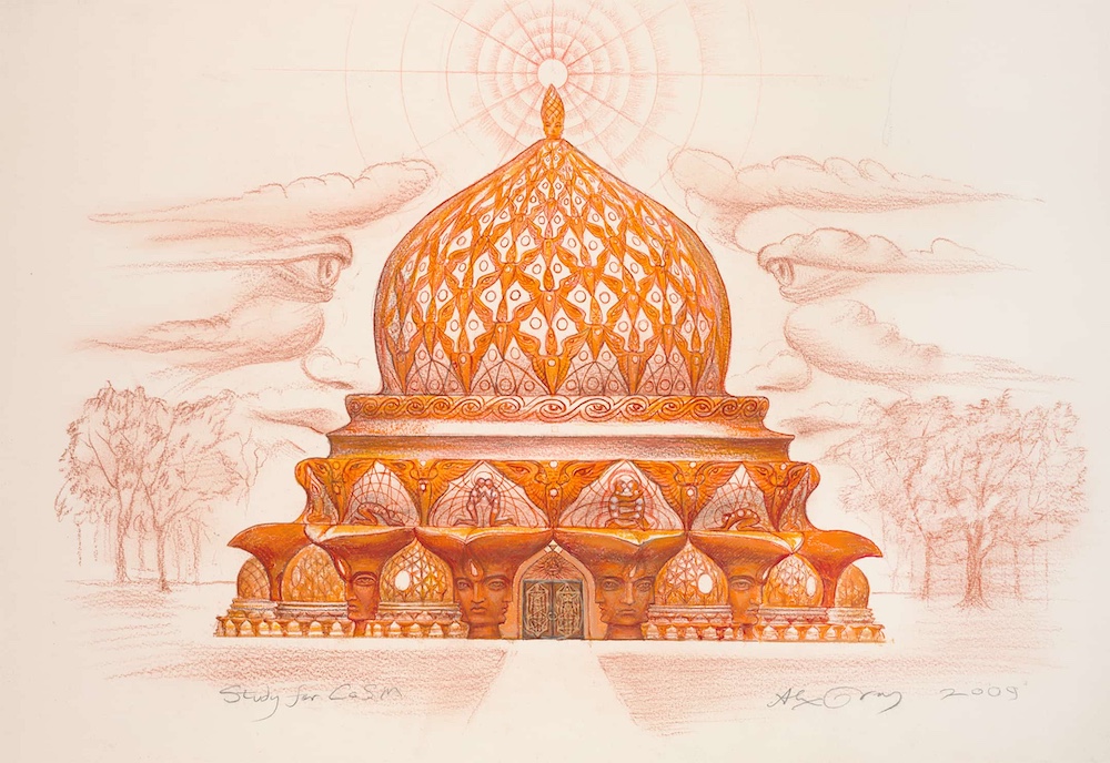 Study for CoSM, drawing by Alex Grey. On display in Entheon, Sanctuary of Visionary Art