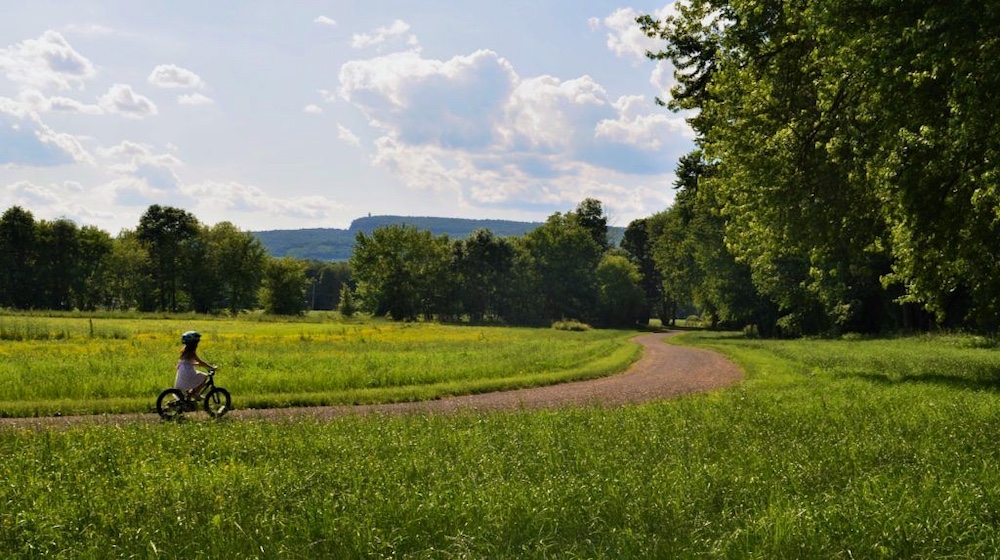kids biking on a path in New Paltz NY