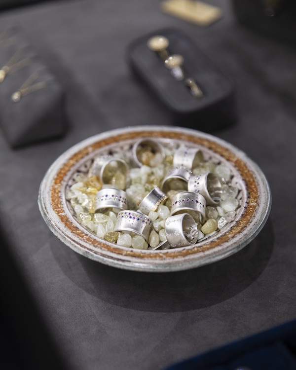 bowl of rings at Adel Chefridi Studio & Gallery in Rhinebeck NY