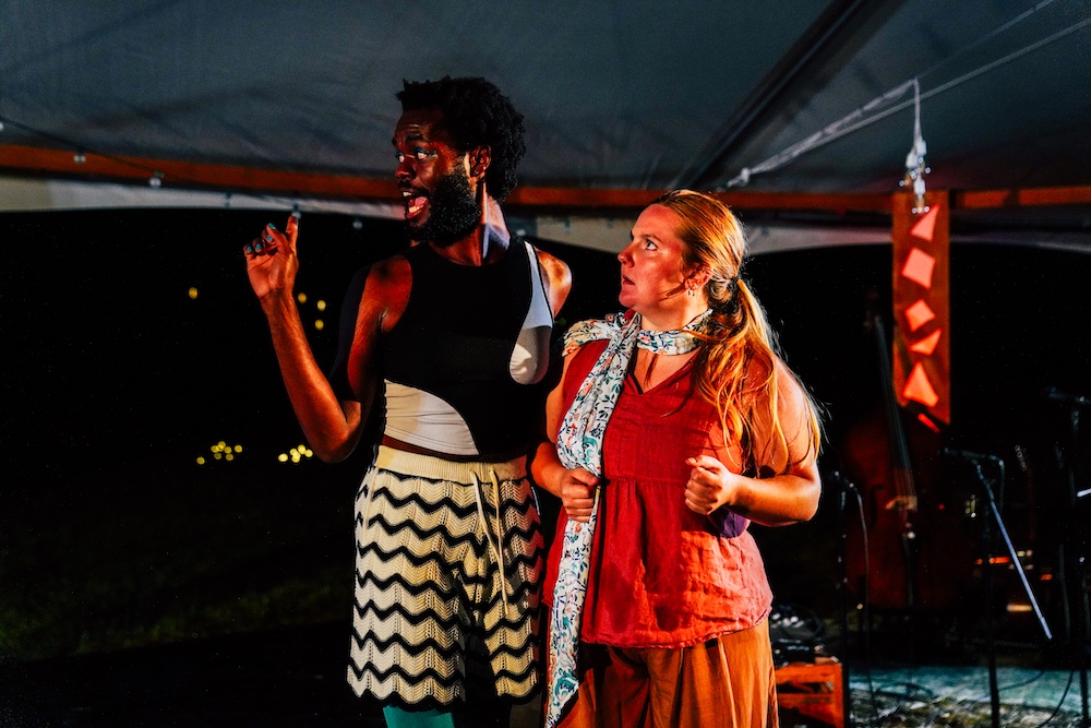 Sarah Reny acting mid scene of Catskill Mountain Shakespeare in Tannersville NY