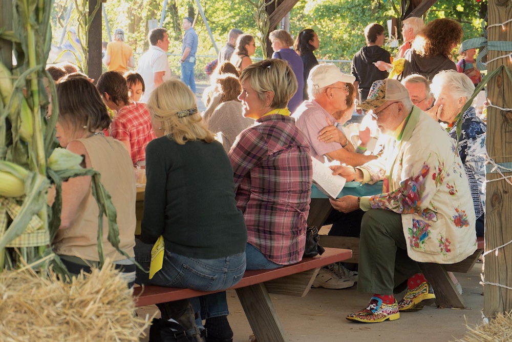social, talking and food at the Rondout Valley Growers Association's 2016 Annual Harvest Hoedown in Stone Ridge NY