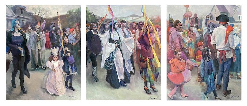 "All Hallows Eve in Woodstock" (Triptych) Oil on Canvas by Zhang Hongnian
