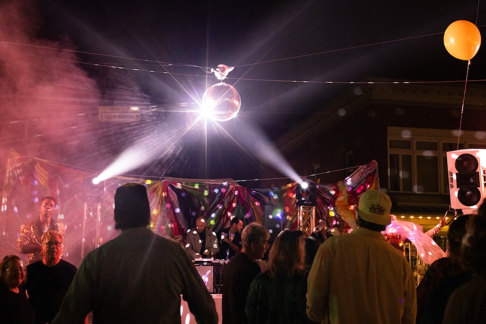 disco ball drop at StockadeFaire 2025 in Uptown Kingston NY's Historic Stockade District