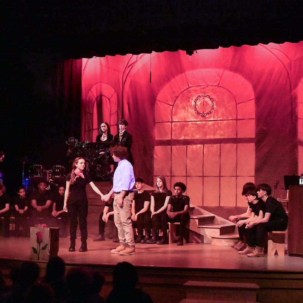 kids on stage during a theater production at Green Meadow Waldorf School in Chestnut Ridge, NY