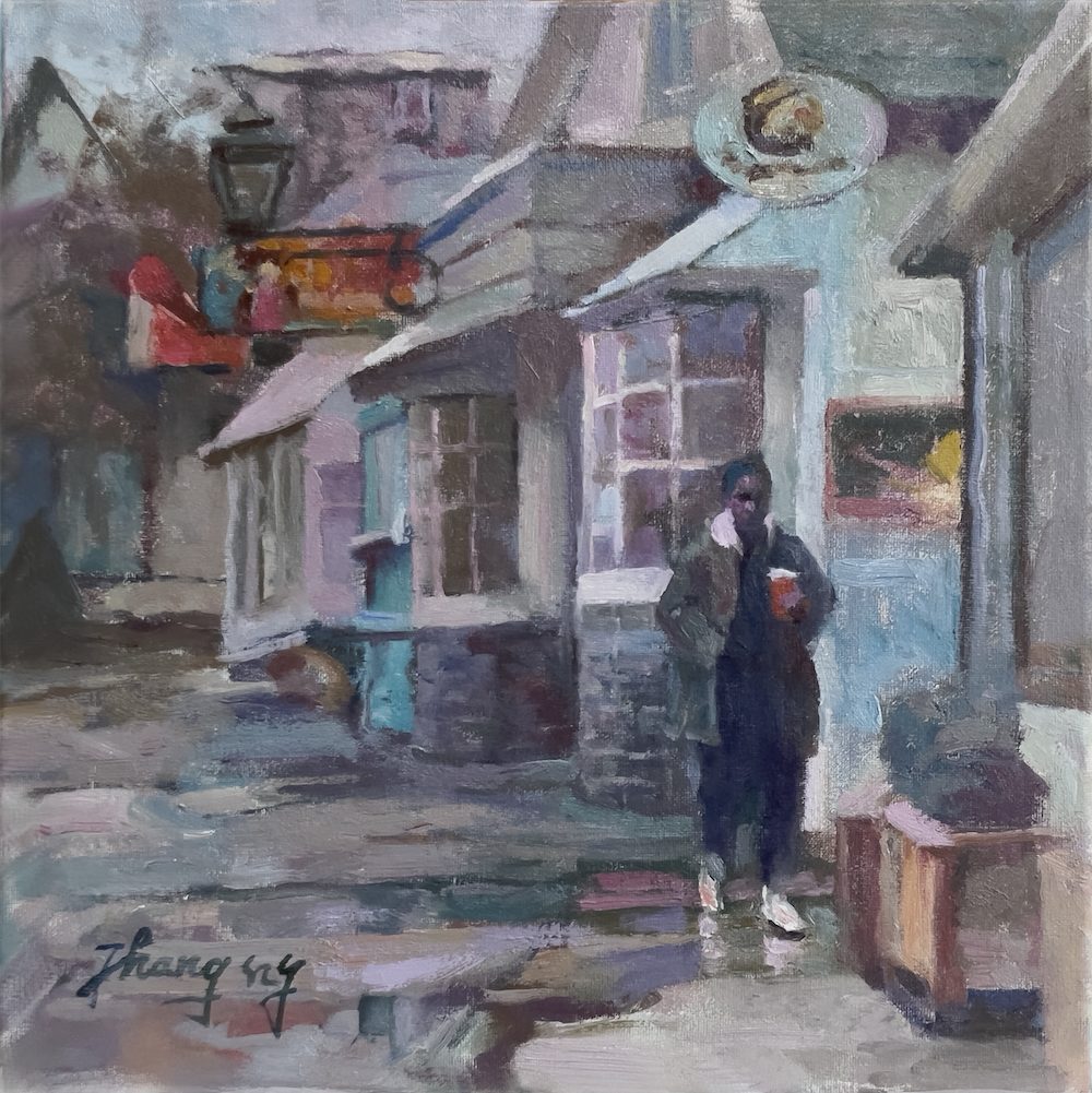 "Morning Joe on Tinker Street in Woodstock, NY" Oil on Canvas by Zhang Hongnian