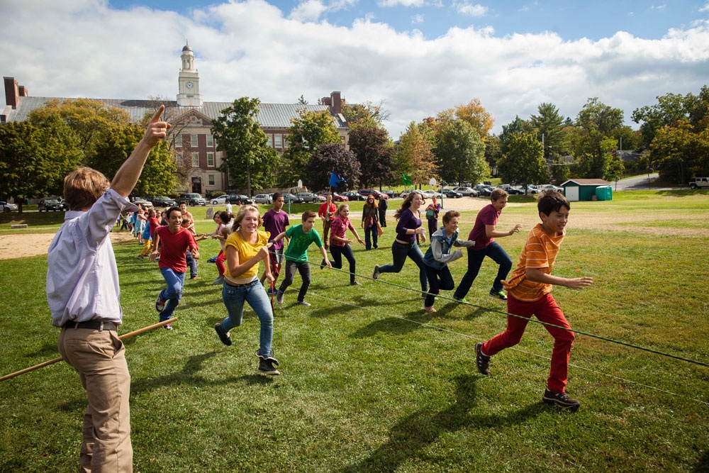 kids running in the field at Mountain Laurel Waldorf School in New Paltz, NY 