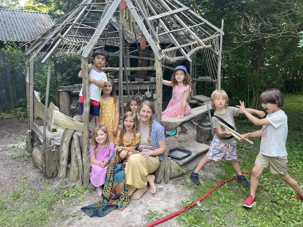 kids and teacher in the garden at Ms. Pema’s Garden in Rosendale, NY