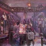 "Nightlife at the Colony Woodstock" Oil on Canvas by Zhang Hongnian