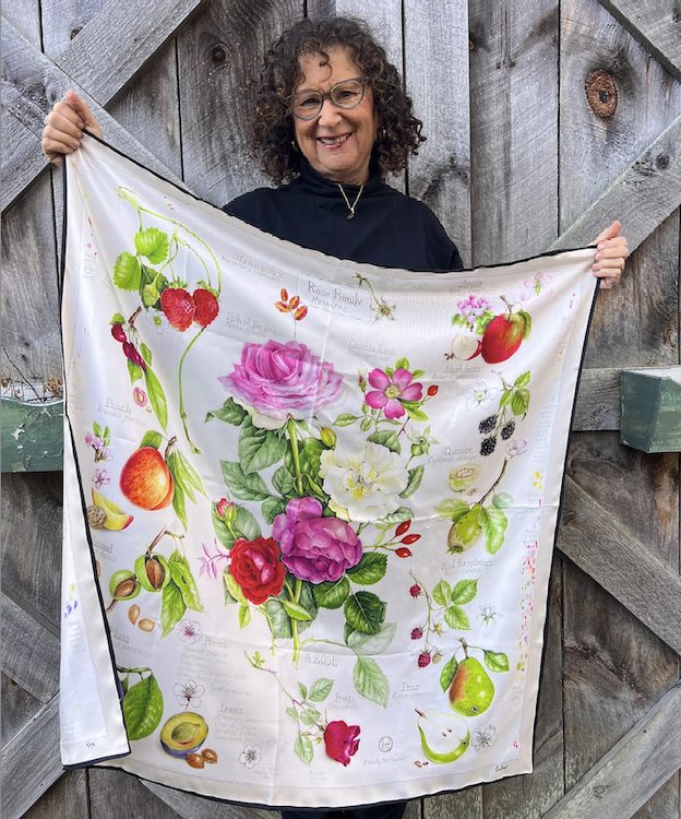 Wendy Hollander scarf prize at the Rondout Valley Growers Association's 18th Annual Harvest Hoedown in Stone Ridge NY
