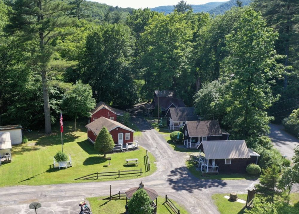 aerial view at Creekside Hospitality Property with Cabins + RV Pads on 6 Acres in Phoenicia NY