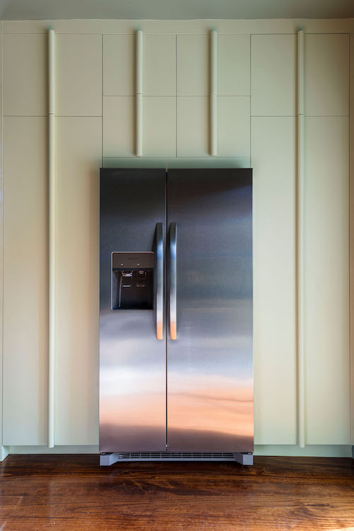 Refridgerator in Kingston Design Showhouse Kitchen. Kitchen Cabinets by Reform. Interiors by Ana Claudia Design in Rhinebeck NY.