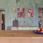 Wallpaper in KDC Design Showhouse kitchen, with artwork from Pinkwater Gallery and artist Michael McGrath. Interior by Ana Claudia Design based in Rhinebeck, NY.