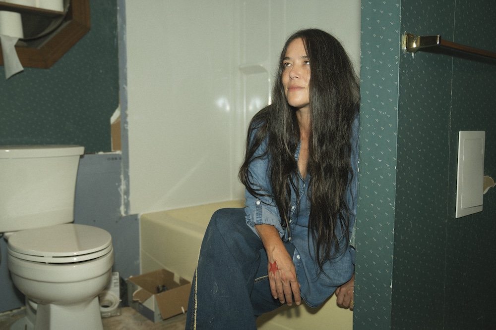 Rachael Yamagata in a bathroom