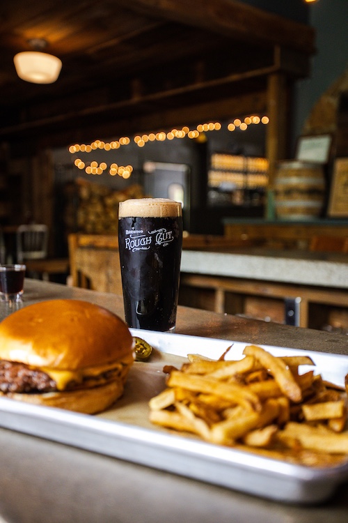 stout with food at Rough Cut Brewing in Kerhonkson NY