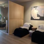 Cryo booth, chairs and painting at Soma Grove Wellness Center in Woodstock, NY.