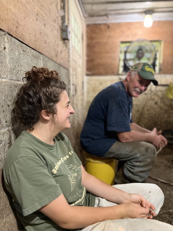 Farmer Barton mentoring intern Ruby at the Hilltop Farm in Accord NY