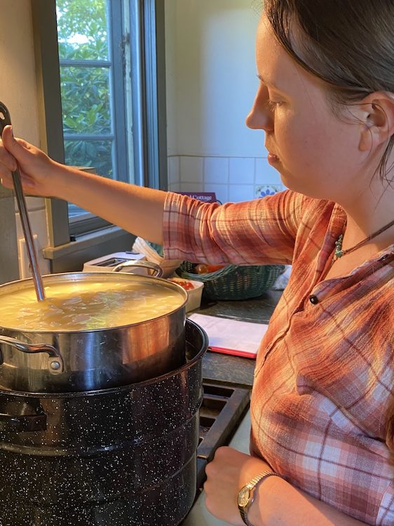 intern making cheese at the Hilltop Farm in Accord NY