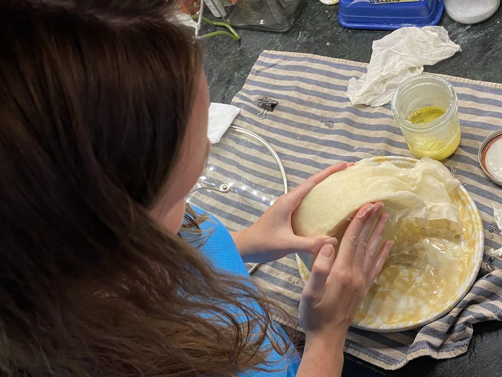 intern making cheese at the Hilltop Farm in Accord NY
