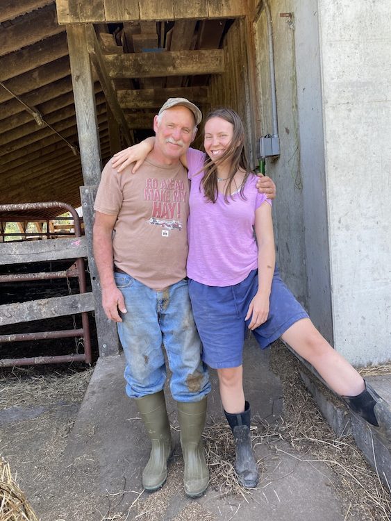 Intern Kristen and Farmer Barton mucking it up in the barn at the Hilltop Farm in Accord NY