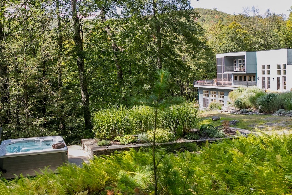 outside hot tub and home at 306 Meads Mountain Road, Woodstock, NY