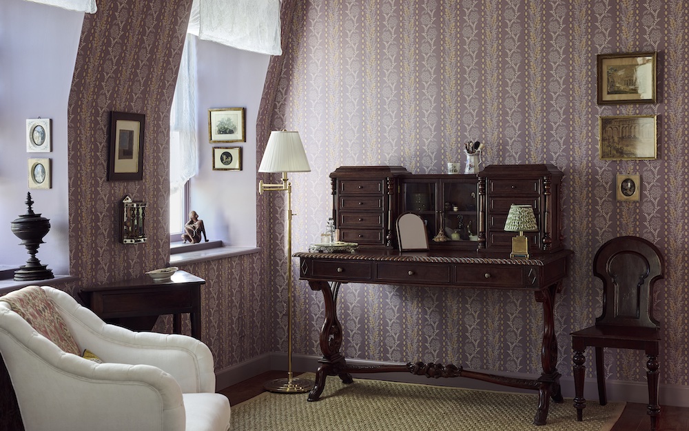 Antique furniture in the primary bedroom of the 2025 Kingston Design Showhouse. Designed by Susan Brinson of House of Brinson Interior Design in New York's Hudson Valley.