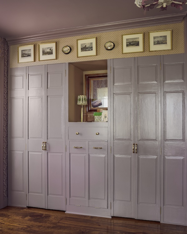 Built out closet in 2025 Kingston Design Showhouse primary bedroom designed by Susan Brinson of House of Brinson interior design in New York's Hudson Valley.