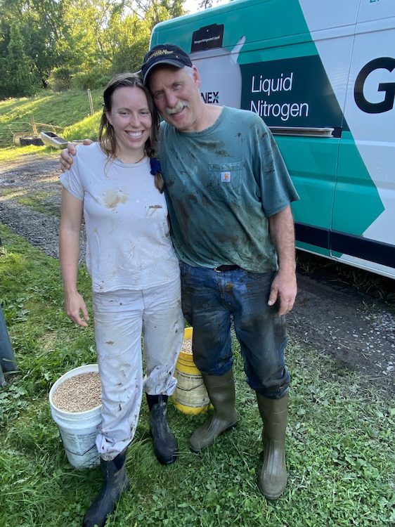 intern Kristen and Farmer Barton getting dirty working at the Hilltop Farm in Accord NY
