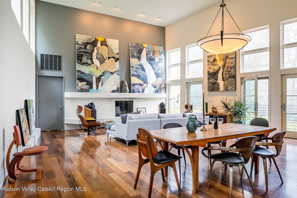 living and dining room at 306 Meads Mountain Road, Woodstock, NY