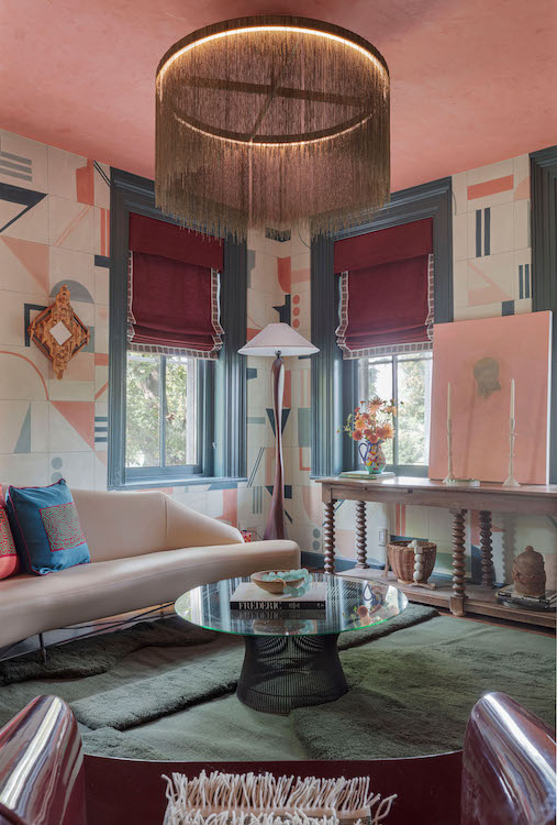 Corner and window view with accent lamp lamp in living room of 2025 Kingston Design Showhouse. Living room designed by Casa Marcelo.