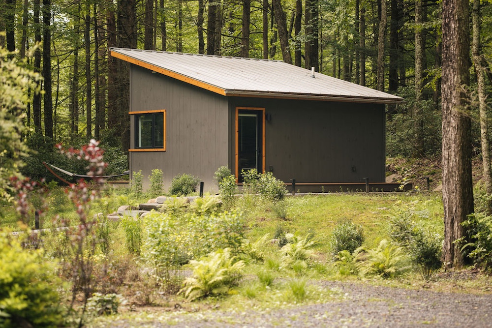 exterior by Designer Kate Cummings who reimagines the "She-Shed" in Kerhonkson NY