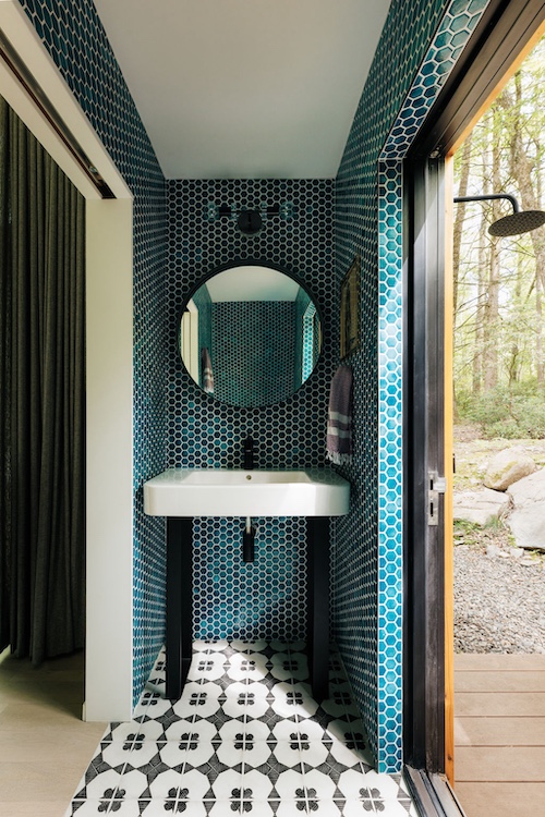 bathrrom nook by Designer Kate Cummings who reimagines the "She-Shed" in Kerhonkson NY