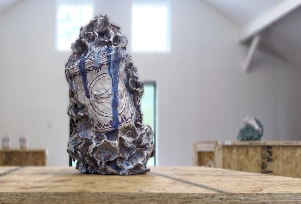 Vessel on table by sculptor Nicki Green, Kingston, NY.