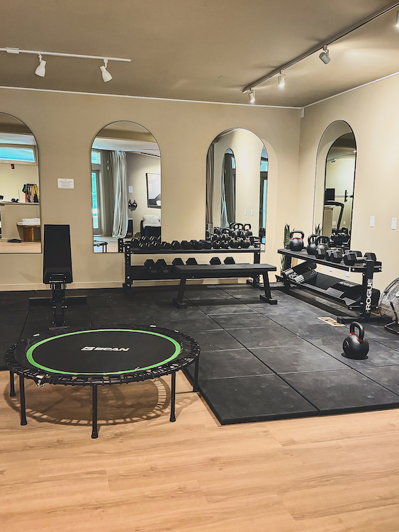 Weight room at Soma Grove Wellness Center in Woodstock, NY.