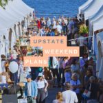 people at the Field + Supply market with the "Upstate Weekend Plans" text written across the Hudson Valley, NY photo.