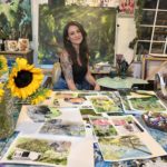 sunflowers in her art studio by Artist Tara Bach in Saugerties NY