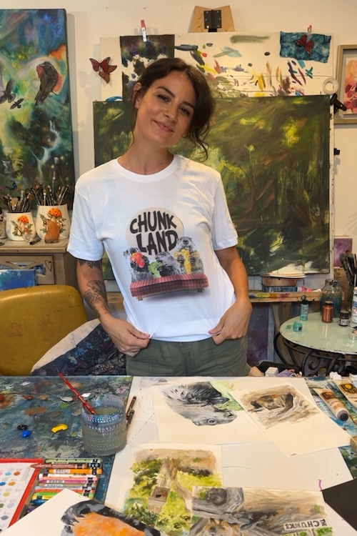 a tshirt that she made in her studio by Artist Tara Bach in Saugerties NY