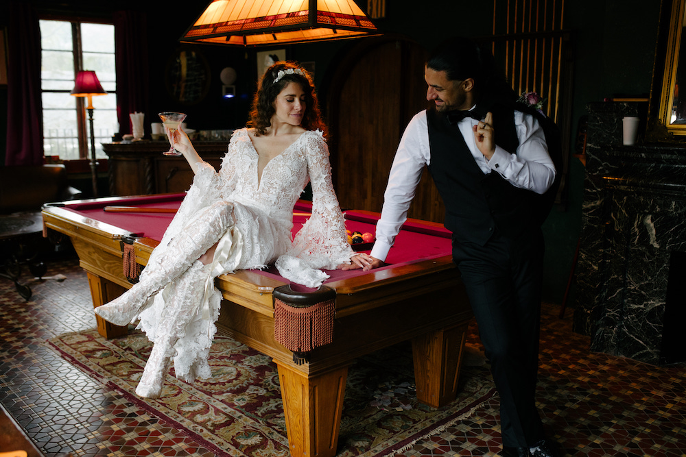 Sarah Seeds and Michael Pizzano by the pool table at the Colony in Woodstock, NY.