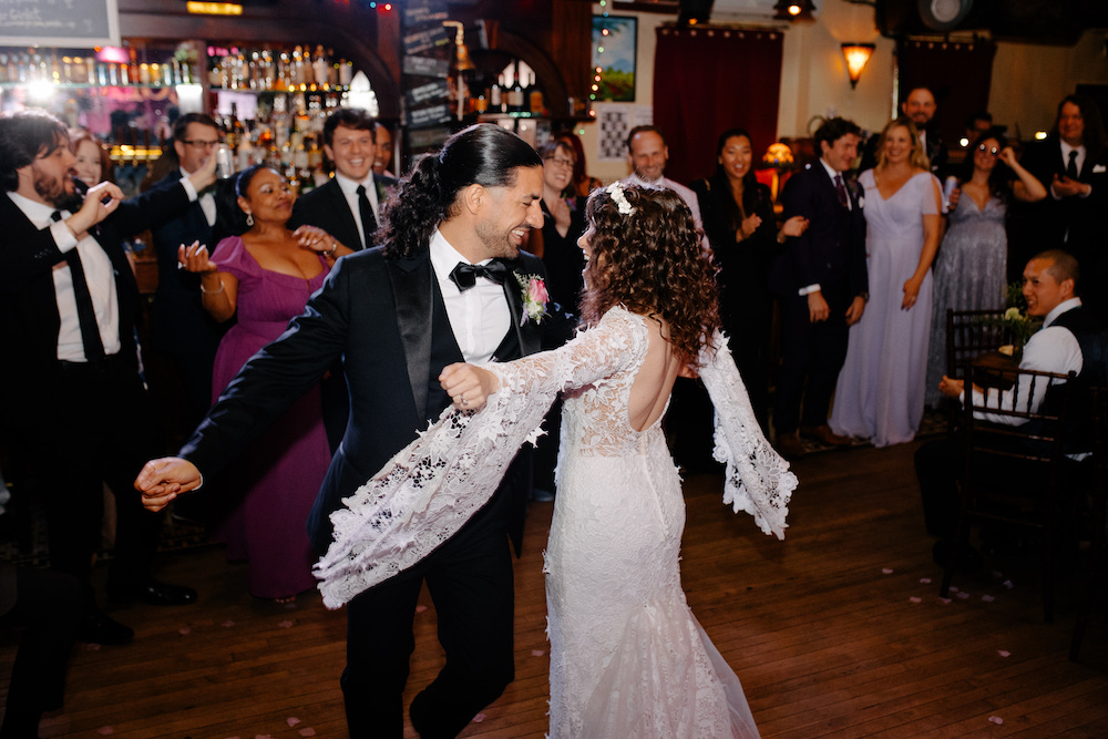 Sarah Seeds and Michael Pizzano share their wedding dance at the Colony in Woodstock, NY.