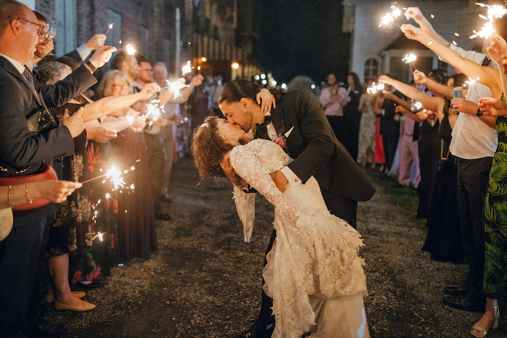 Bride, Groom and Fireworks. Sarah Seeds and Michael Pizzano's Colony Wedding in Woodstock, NY.
