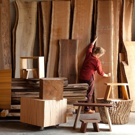Woman woodworker in her studio